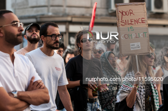 People attend a pro-Palestinian rally in Rome, Italy, on September 21, 2024. 