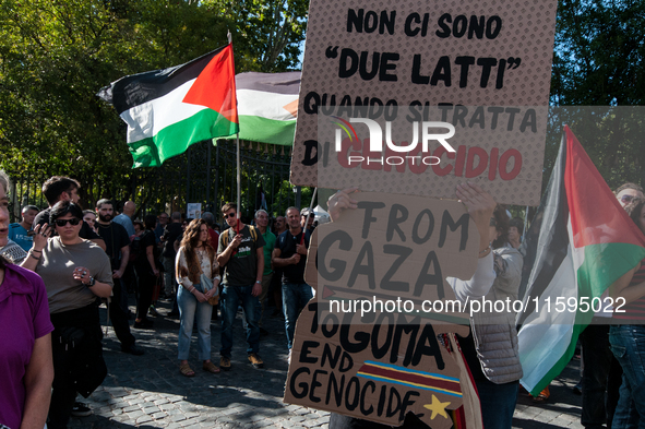 People attend a pro-Palestinian rally in Rome, Italy, on September 21, 2024. 