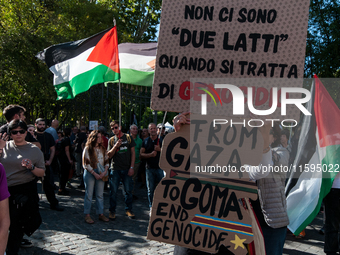 People attend a pro-Palestinian rally in Rome, Italy, on September 21, 2024. (