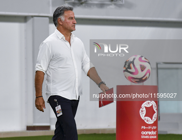 Christophe Galtier, head coach of Al Duhail FC, looks on before the Ooredoo Qatar Stars League 24/25 match between Al-Sadd SC and Al Duhail...