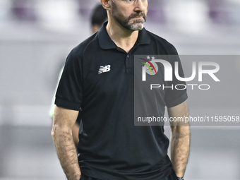 Felix Sanchez Bas, Head Coach of Al Sadd FC, reacts during the Ooredoo Qatar Stars League 24/25 match between Al-Sadd SC and Al Duhail SC at...