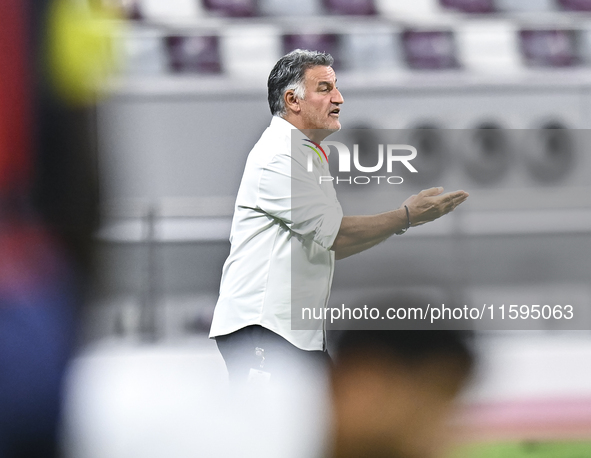 Christophe Galtier, head coach of Al Duhail FC, reacts during the Ooredoo Qatar Stars League 24/25 match between Al-Sadd SC and Al Duhail SC...