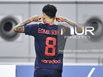 Edmilson Junior Paulo of Al Duhail SC celebrates after scoring a goal during the Ooredoo Qatar Stars League 24/25 match between Al-Sadd SC a...