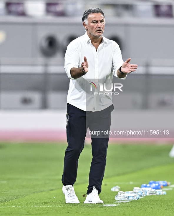 Christophe Galtier, head coach of Al Duhail FC, reacts during the Ooredoo Qatar Stars League 24/25 match between Al-Sadd SC and Al Duhail SC...