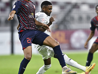 Musaab Khidir Mohamed (R) of Al-Sadd SC battles for the ball with Homam El Amin (L) of Duhail SC during the Ooredoo Qatar Stars League 24/25...