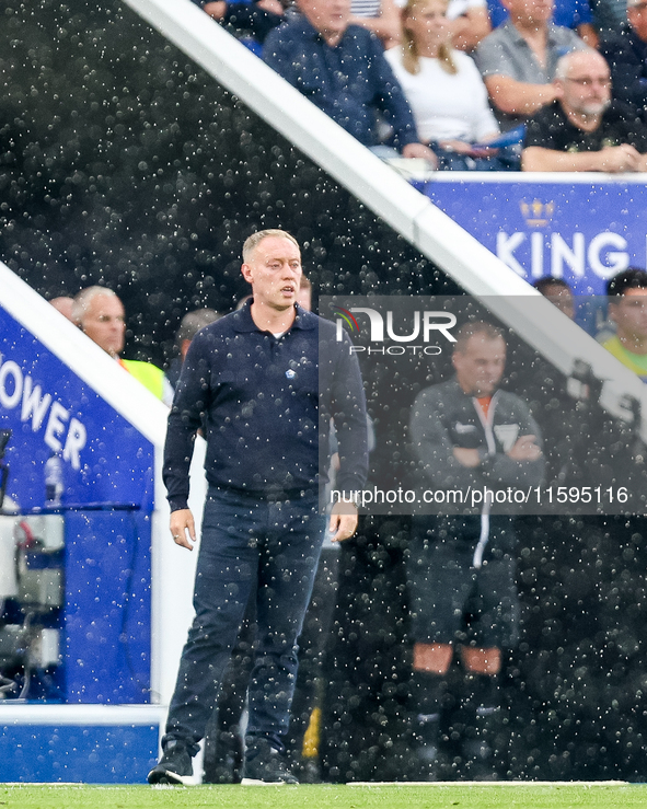 Leicester manager, Steve Cooper, during the Premier League match between Leicester City and Everton at the King Power Stadium in Leicester,...