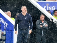 Leicester manager, Steve Cooper, during the Premier League match between Leicester City and Everton at the King Power Stadium in Leicester,...