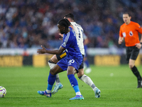 #10, Stephy Mavididi of Leicester City, and #11, Jack Harrison of Everton battle for possession during the Premier League match between Leic...