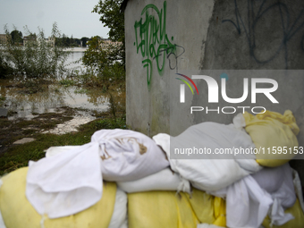 Flooded areas of the city during the flooding of the Odra River in Brzeg, Poland, on September 19, 2023. For several days, flood alerts are...