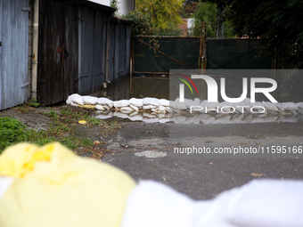 Flooded areas of the city during the flooding of the Odra River in Brzeg, Poland, on September 19, 2023. For several days, flood alerts are...