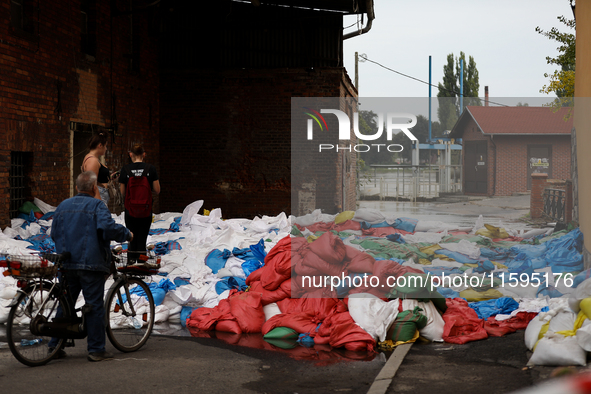 Flooded areas of the city during the flooding of the Odra River in Brzeg, Poland, on September 19, 2023. For several days, flood alerts are...