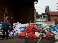 Flooded areas of the city during the flooding of the Odra River in Brzeg, Poland, on September 19, 2023. For several days, flood alerts are...