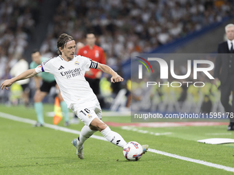 Luka Modric of Real Madrid is in action during the La Liga 2024/25 match between Real Madrid and Espanyol at Santiago Bernabeu Stadium in Ma...