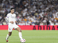 Jude Bellingham of Real Madrid is in action during the La Liga 2024/25 match between Real Madrid and Espanyol at Santiago Bernabeu Stadium i...