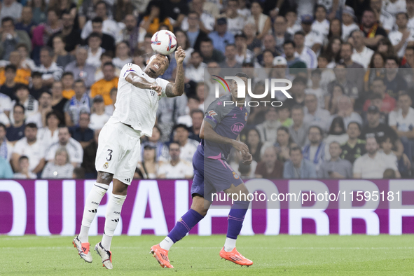 Eder Militao of Real Madrid is in action during the La Liga 2024/25 match between Real Madrid and Espanyol at Santiago Bernabeu Stadium in M...