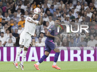 Eder Militao of Real Madrid is in action during the La Liga 2024/25 match between Real Madrid and Espanyol at Santiago Bernabeu Stadium in M...