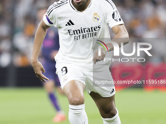 Kylian Mbappe of Real Madrid is in action during the La Liga 2024/25 match between Real Madrid and Espanyol at Santiago Bernabeu Stadium in...