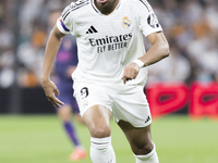 Kylian Mbappe of Real Madrid is in action during the La Liga 2024/25 match between Real Madrid and Espanyol at Santiago Bernabeu Stadium in...