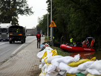 Flooded areas of the city during the flooding of the Odra River in Brzeg, Poland, on September 19, 2023. For several days, flood alerts are...