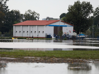 Flooded areas of the city during the flooding of the Odra River in Brzeg, Poland, on September 19, 2023. For several days, flood alerts are...