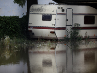 Flooded areas of the city during the flooding of the Odra River in Brzeg, Poland, on September 19, 2023. For several days, flood alerts are...