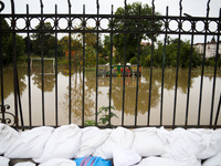 Flooded areas of the city during the flooding of the Odra River in Brzeg, Poland, on September 19, 2023. For several days, flood alerts are...