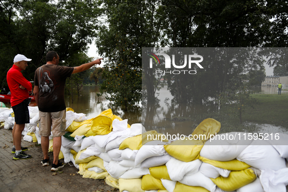 Flooded areas of the city during the flooding of the Odra River in Brzeg, Poland, on September 19, 2023. For several days, flood alerts are...