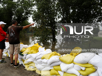 Flooded areas of the city during the flooding of the Odra River in Brzeg, Poland, on September 19, 2023. For several days, flood alerts are...