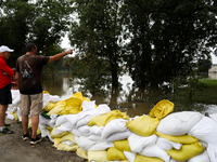 Flooded areas of the city during the flooding of the Odra River in Brzeg, Poland, on September 19, 2023. For several days, flood alerts are...