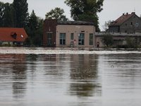 Flooded areas of the city during the flooding of the Odra River in Brzeg, Poland, on September 19, 2023. For several days, flood alerts are...