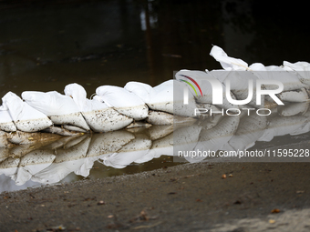 Flooded areas of the city during the flooding of the Odra River in Brzeg, Poland, on September 19, 2023. For several days, flood alerts are...