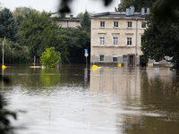 Flooded areas of the city during the flooding of the Odra River in Brzeg, Poland, on September 19, 2023. For several days, flood alerts are...