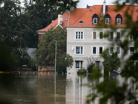 Flooded areas of the city during the flooding of the Odra River in Brzeg, Poland, on September 19, 2023. For several days, flood alerts are...