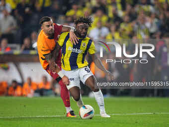 Abdülkerim Bardakcı of Galatasaray and Allan Saint-Maximin of Fenerbahce battle for the ball during the Turkey Süper Ligue Round 5 between F...