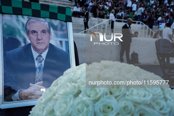 The photo of the late former president of Panathinaikos on the court of the friendly tournament in his memory, at the Panathenaic Stadium in...