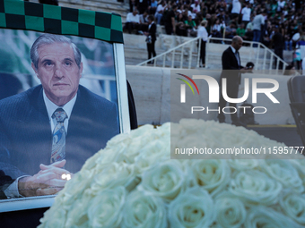 The photo of the late former president of Panathinaikos on the court of the friendly tournament in his memory, at the Panathenaic Stadium in...