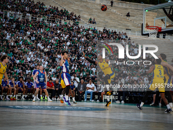 Snapshot from the game between Maccabi Playtika Tel Aviv and Anadolu Efes for the Pavlos Giannakopoulos friendly basketball tournament in At...