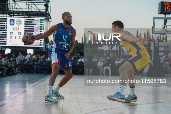 Snapshot from the game between Maccabi Playtika Tel Aviv and Anadolu Efes for the Pavlos Giannakopoulos friendly basketball tournament in At...