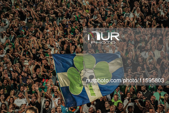 Panathinaikos fans at the Panathenaic Stadium during the Pavlos Giannakopoulos friendly basketball tournament in Athens, Greece, on Septembe...