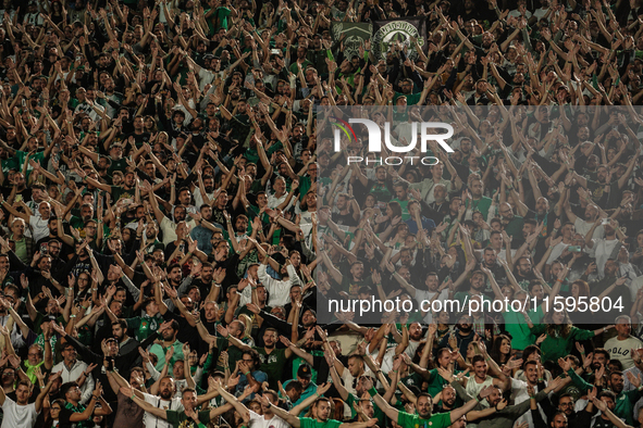 Panathinaikos fans at the Panathenaic Stadium during the Pavlos Giannakopoulos friendly basketball tournament in Athens, Greece, on Septembe...