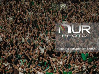 Panathinaikos fans at the Panathenaic Stadium during the Pavlos Giannakopoulos friendly basketball tournament in Athens, Greece, on Septembe...