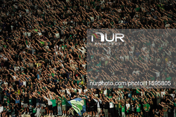 Panathinaikos fans at the Panathenaic Stadium during the Pavlos Giannakopoulos friendly basketball tournament in Athens, Greece, on Septembe...