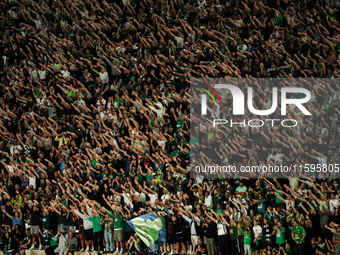 Panathinaikos fans at the Panathenaic Stadium during the Pavlos Giannakopoulos friendly basketball tournament in Athens, Greece, on Septembe...