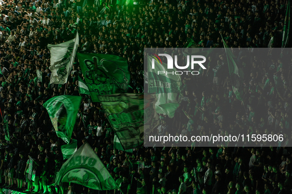 Panathinaikos fans at the Panathenaic Stadium during the Pavlos Giannakopoulos friendly basketball tournament in Athens, Greece, on Septembe...