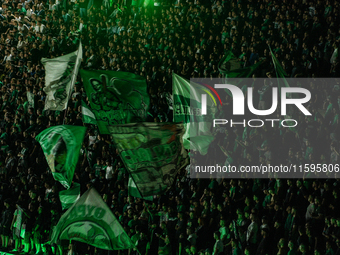 Panathinaikos fans at the Panathenaic Stadium during the Pavlos Giannakopoulos friendly basketball tournament in Athens, Greece, on Septembe...