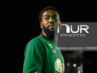 Panathinaikos player Mathias Lessort warms up before the game between Panathinaikos and Partizan for the Pavlos Giannakopoulos friendly bask...