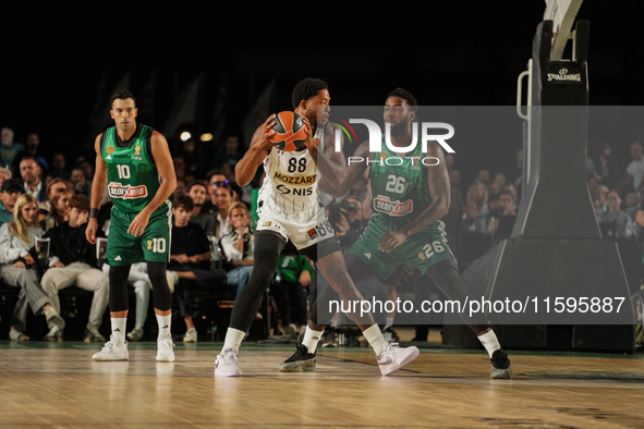 Snapshot from the game between Panathinaikos and Partizan Belgrade for the Pavlos Giannakopoulos friendly basketball tournament at the Panat...