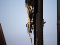 A screen from a playground structure melts following a liquefied gas pipeline explosion in a residential area of La Porte near Houston, Texa...