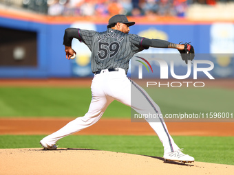 New York Mets starting pitcher Sean Manaea #59 throws during the first inning of the baseball game against the Philadelphia Phillies at Citi...