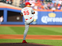 Philadelphia Phillies starting pitcher Ranger Suarez #55 throws during the third inning of a baseball game against the New York Mets at Citi...